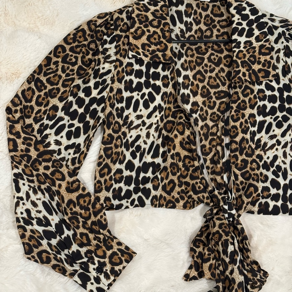 Leopard Print Tie-Front Blouse